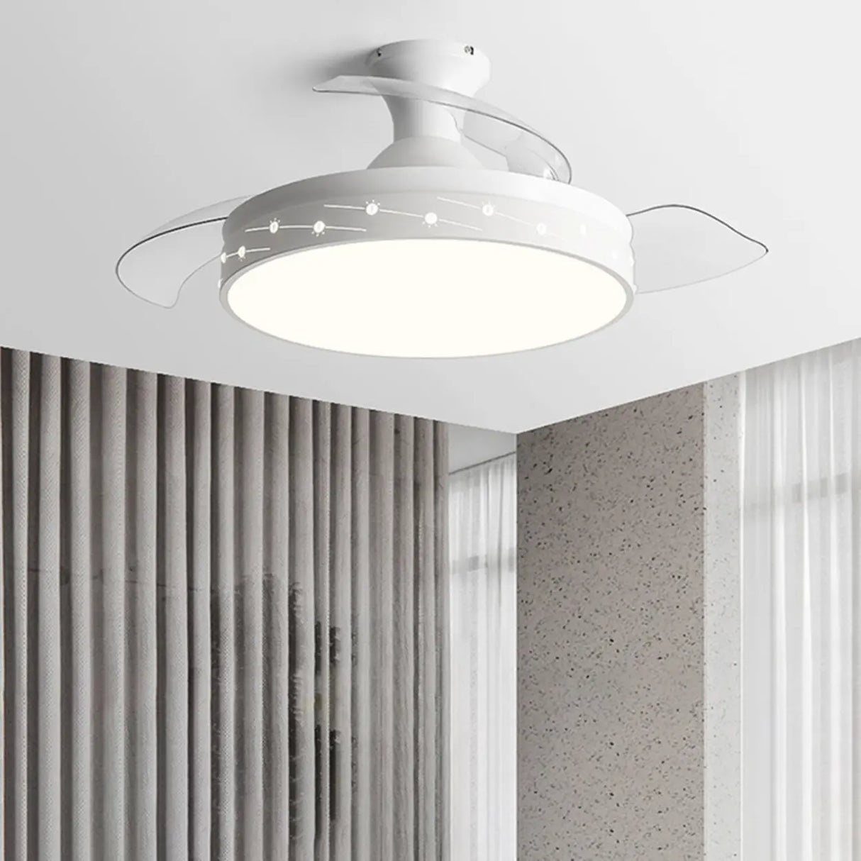 Modern Remote Control Round Ceiling Fan with LED Light Image - 2