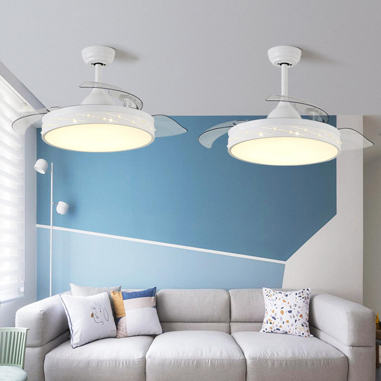 Modern Remote Control Round Ceiling Fan with LED Light Image - 3