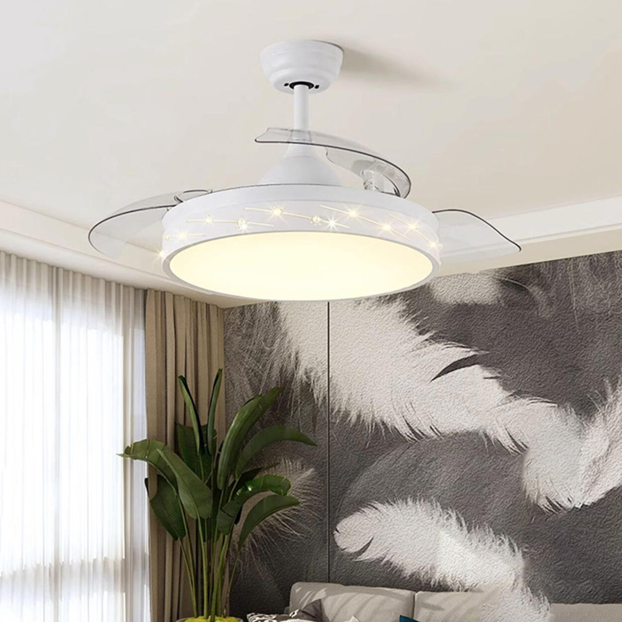 Modern Remote Control Round Ceiling Fan with LED Light Image - 4