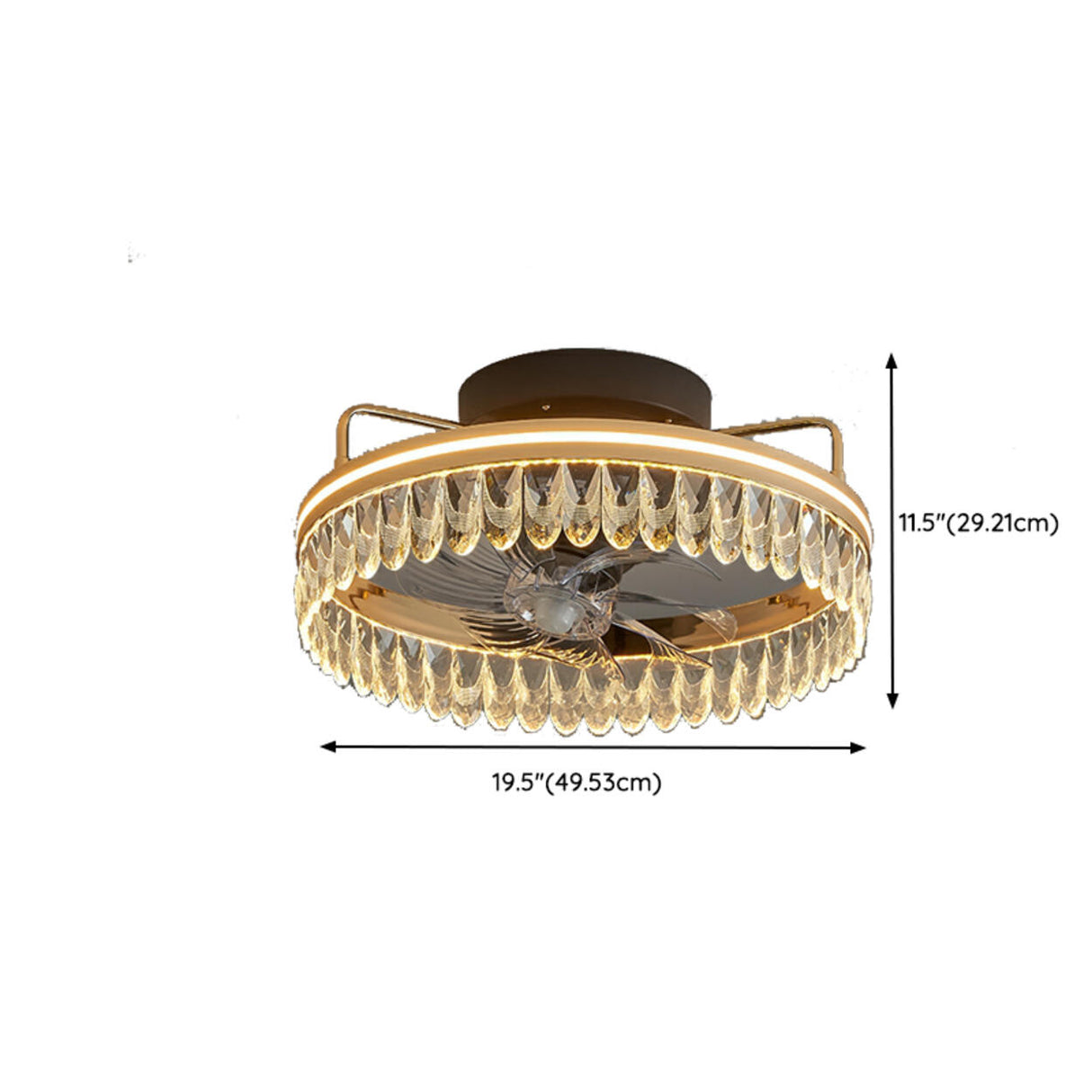 Modern Remote Flush Crystal Ceiling Fan with LED Light