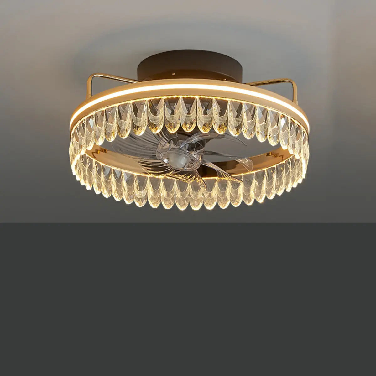 Modern Remote Flush Crystal Ceiling Fan with LED Light Image - 2