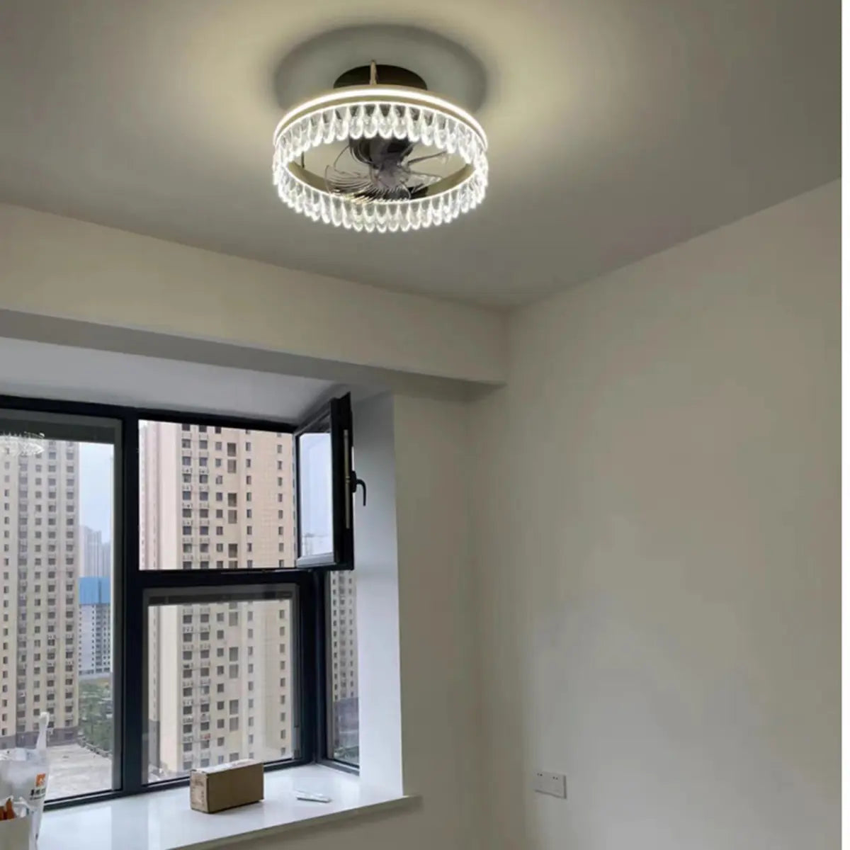 Modern Remote Flush Crystal Ceiling Fan with LED Light Image - 3