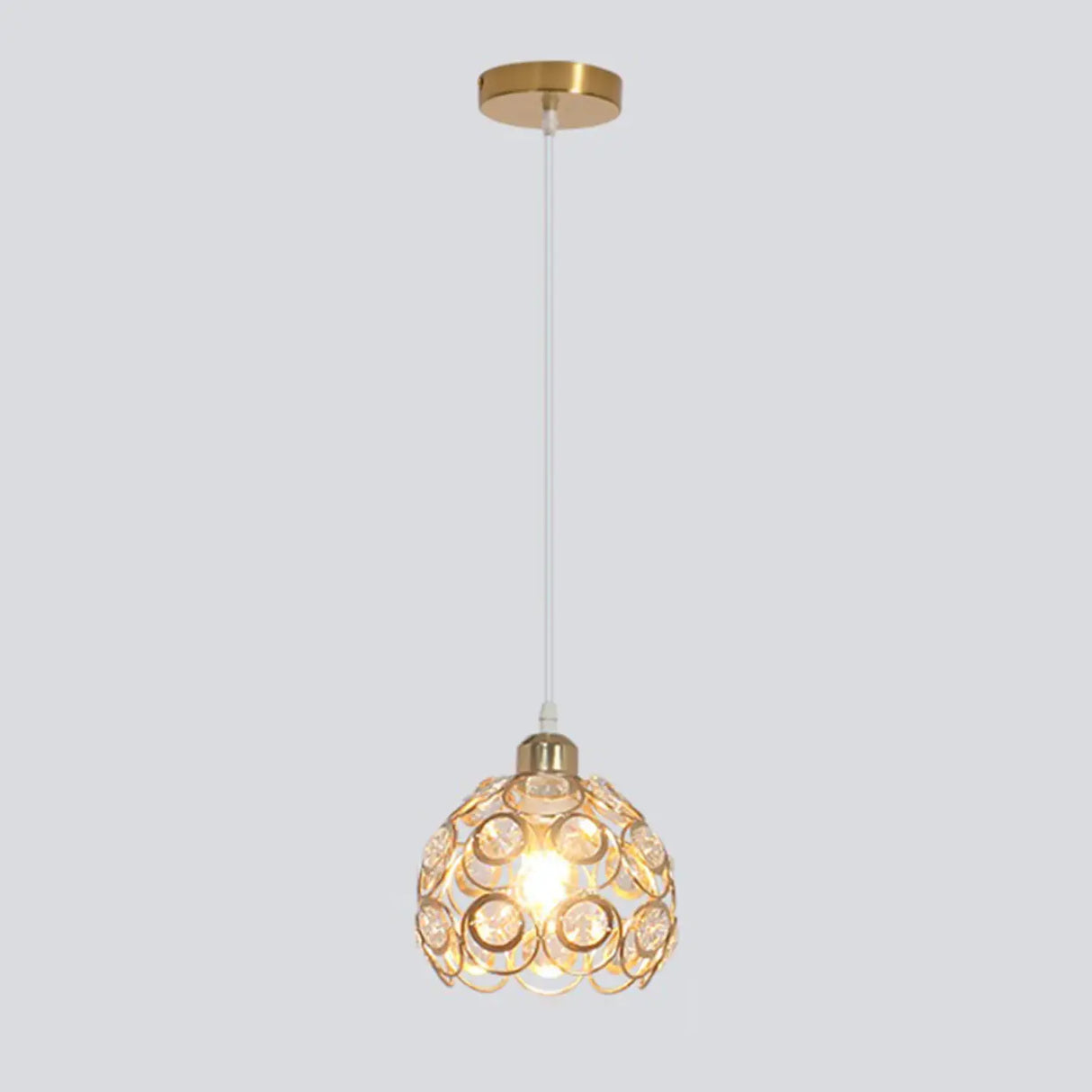 Modern Restaurant Gold Crystal Hollow Dome Pendant Light Image - 2