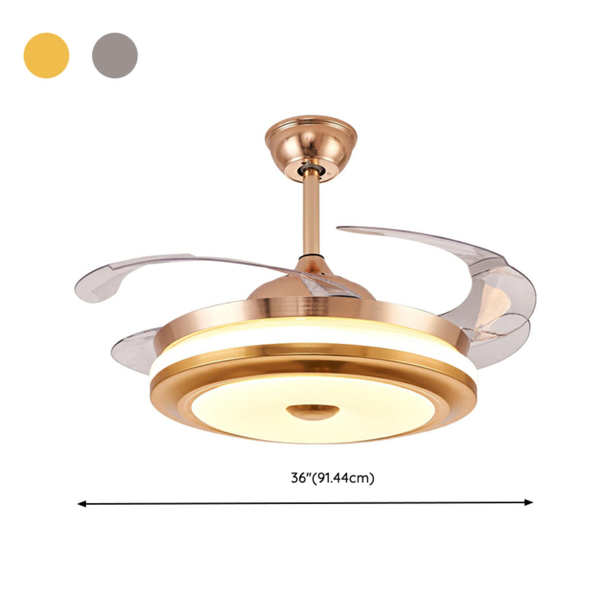 Modern Retractable Blade Round Metal Ceiling Fan Light Image - 34