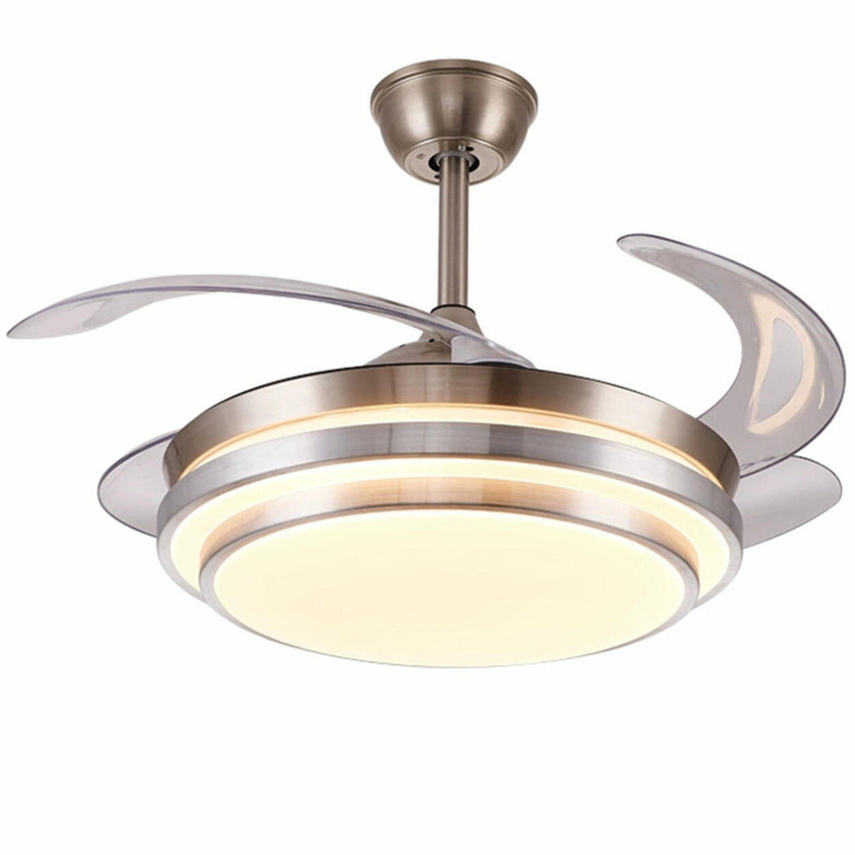 Modern Retractable Blade Round Metal Ceiling Fan Light Image - 5