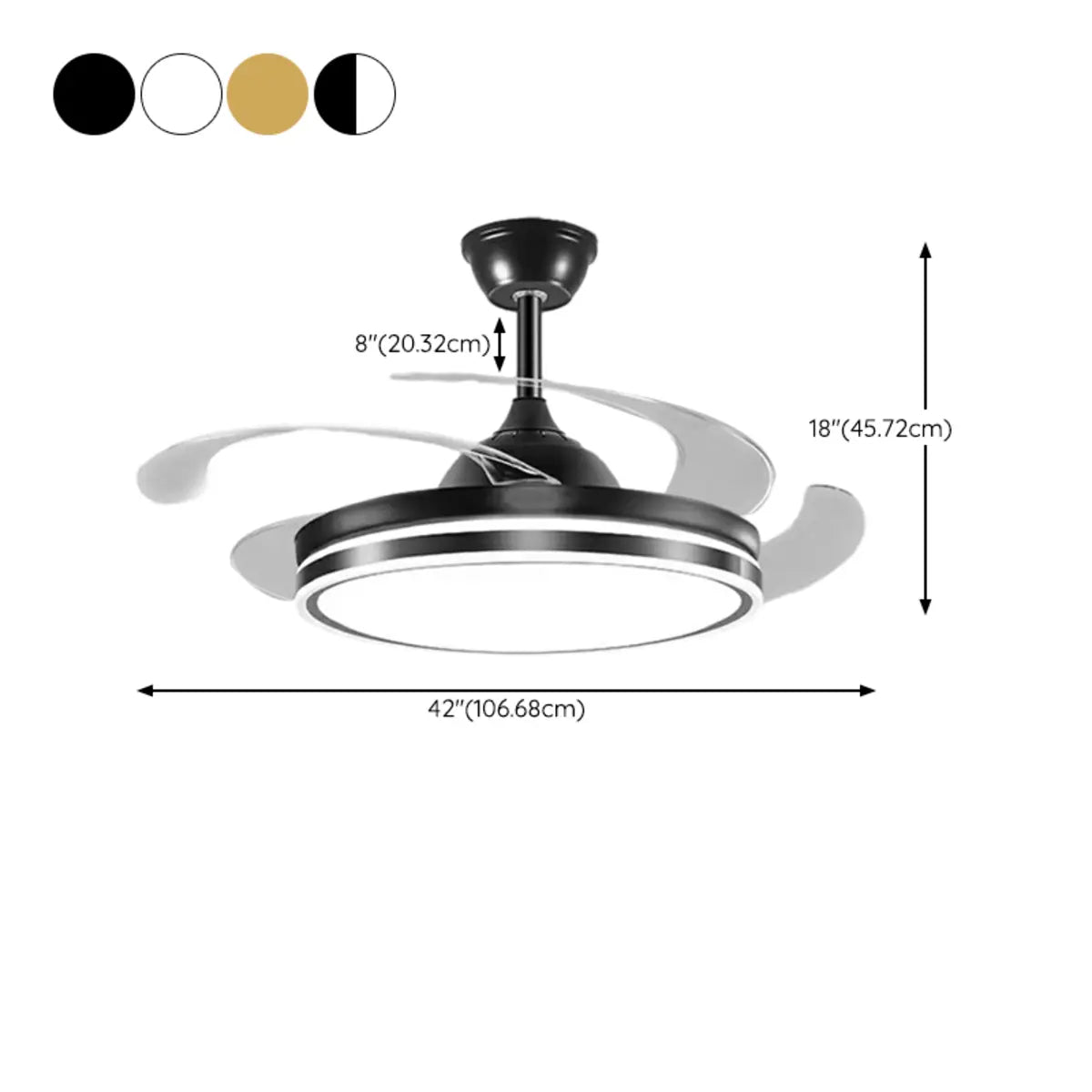 Round Simple Retractable Blade Modern Ceiling Fan Light