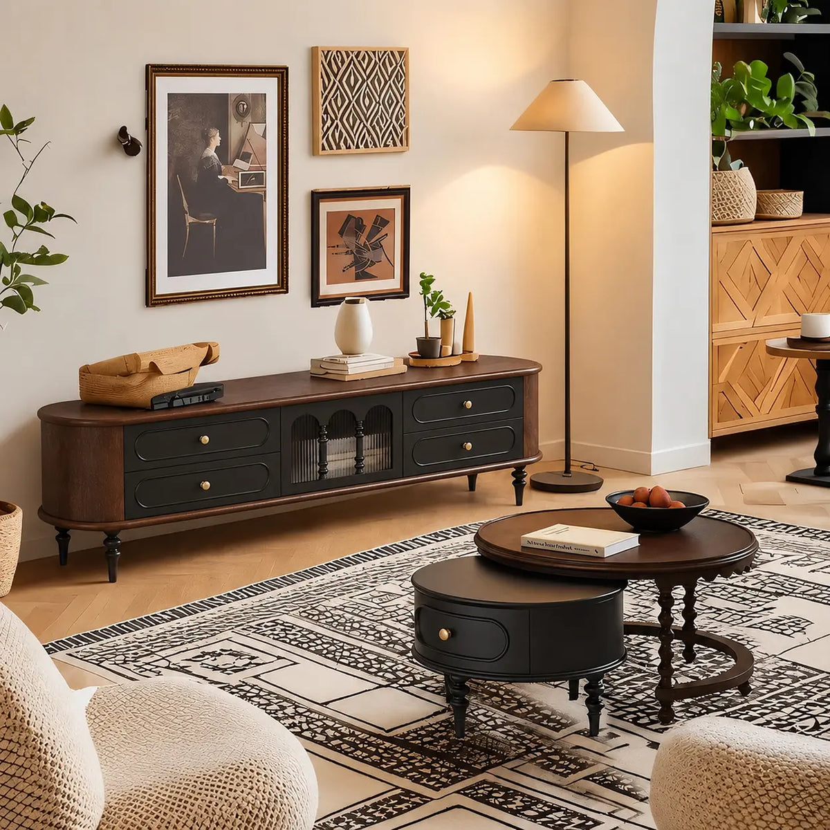 Modern Retro TV Stand Cabinet with Storage Drawers Image - 1