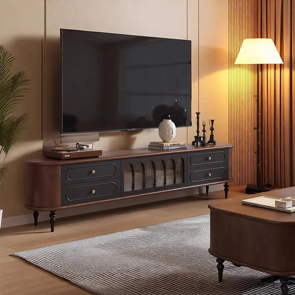 Modern Retro TV Stand Cabinet with Storage Drawers Image - 1