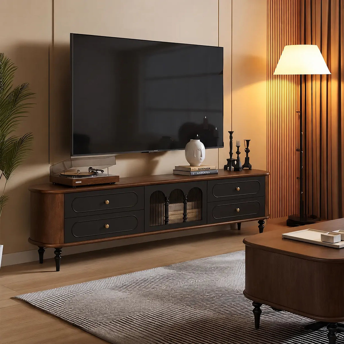 Modern Retro TV Stand Cabinet with Storage Drawers Image - 3
