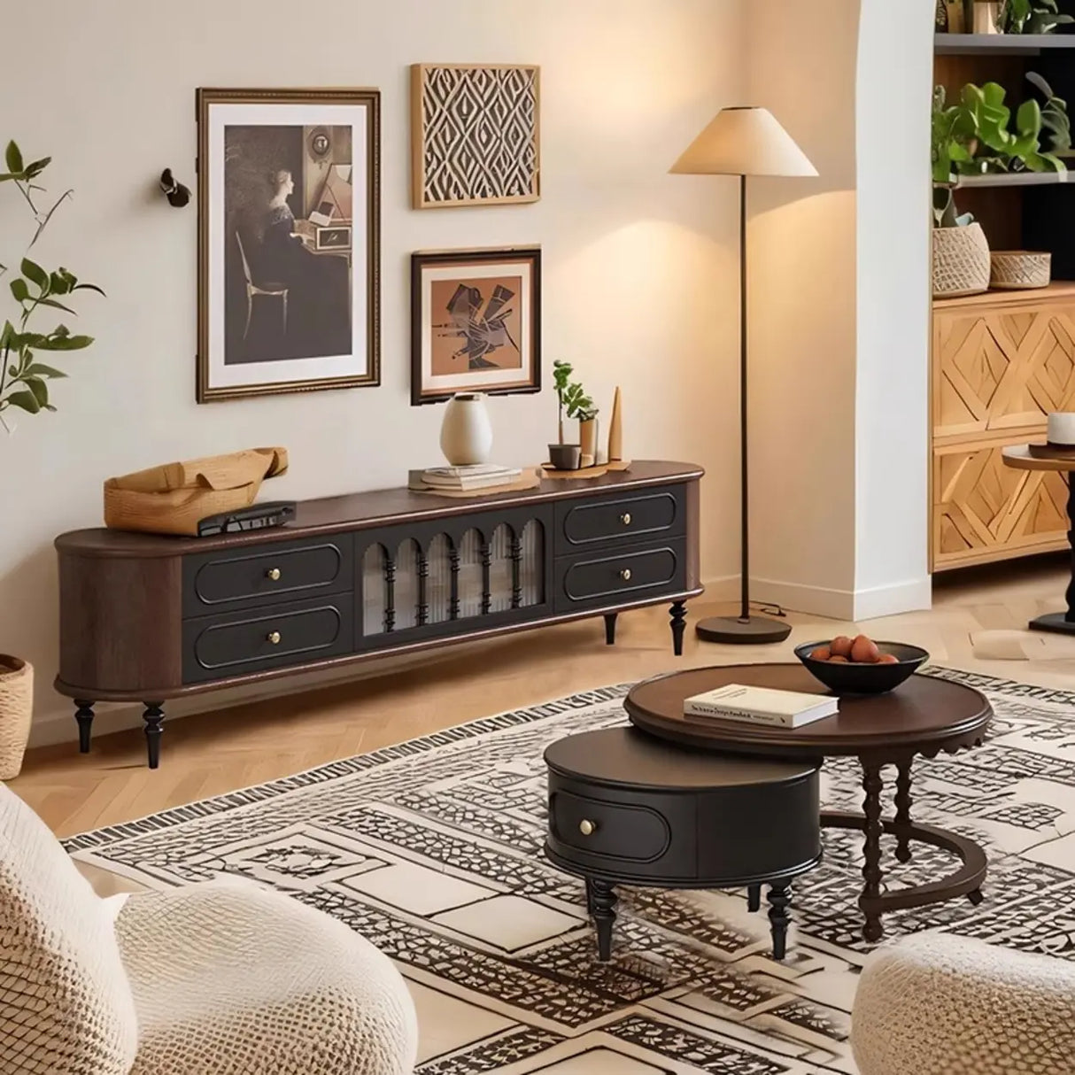 Modern Retro TV Stand Cabinet with Storage Drawers Image - 4