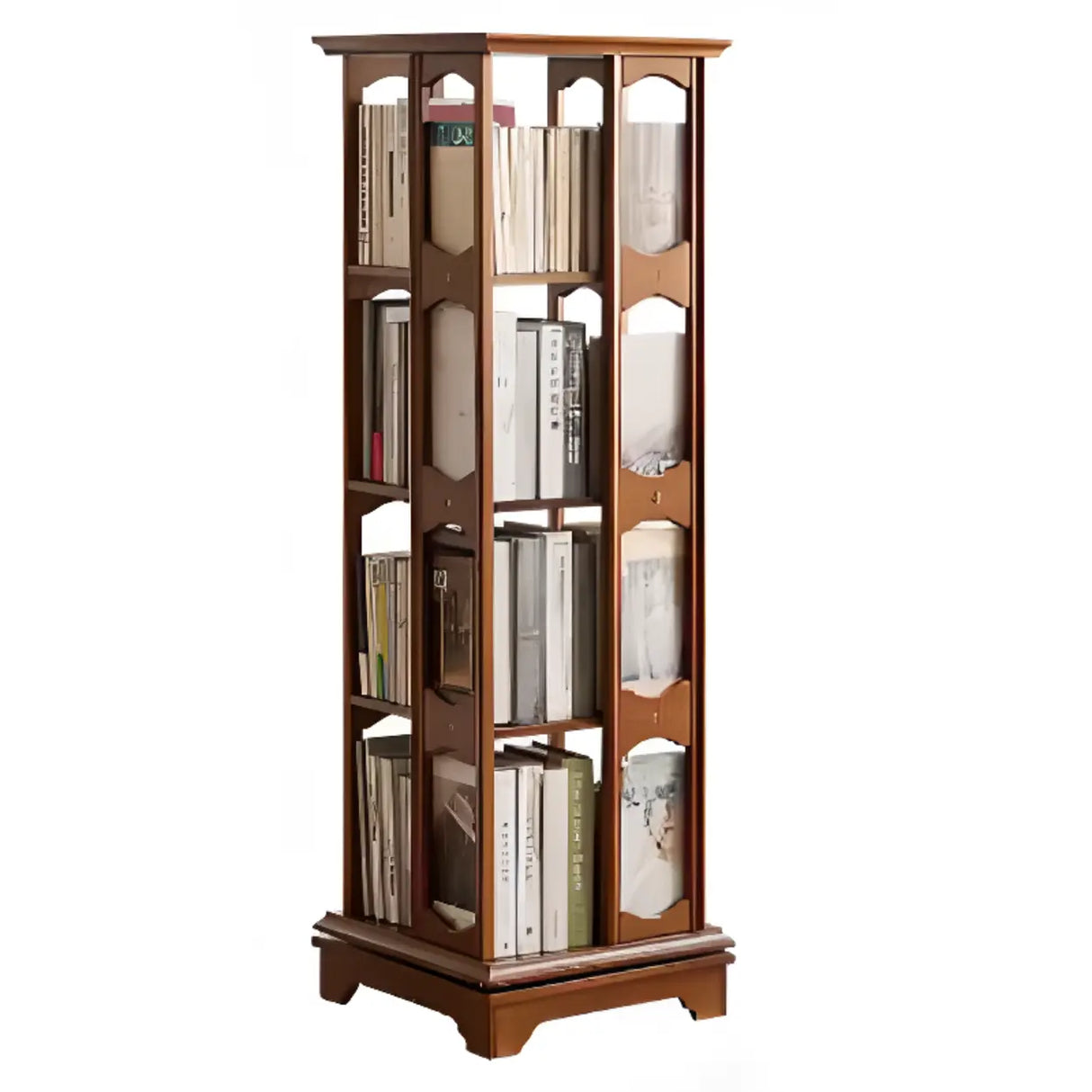 Modern Revolving Wooden Square Column Narrow Bookcase Image - 10