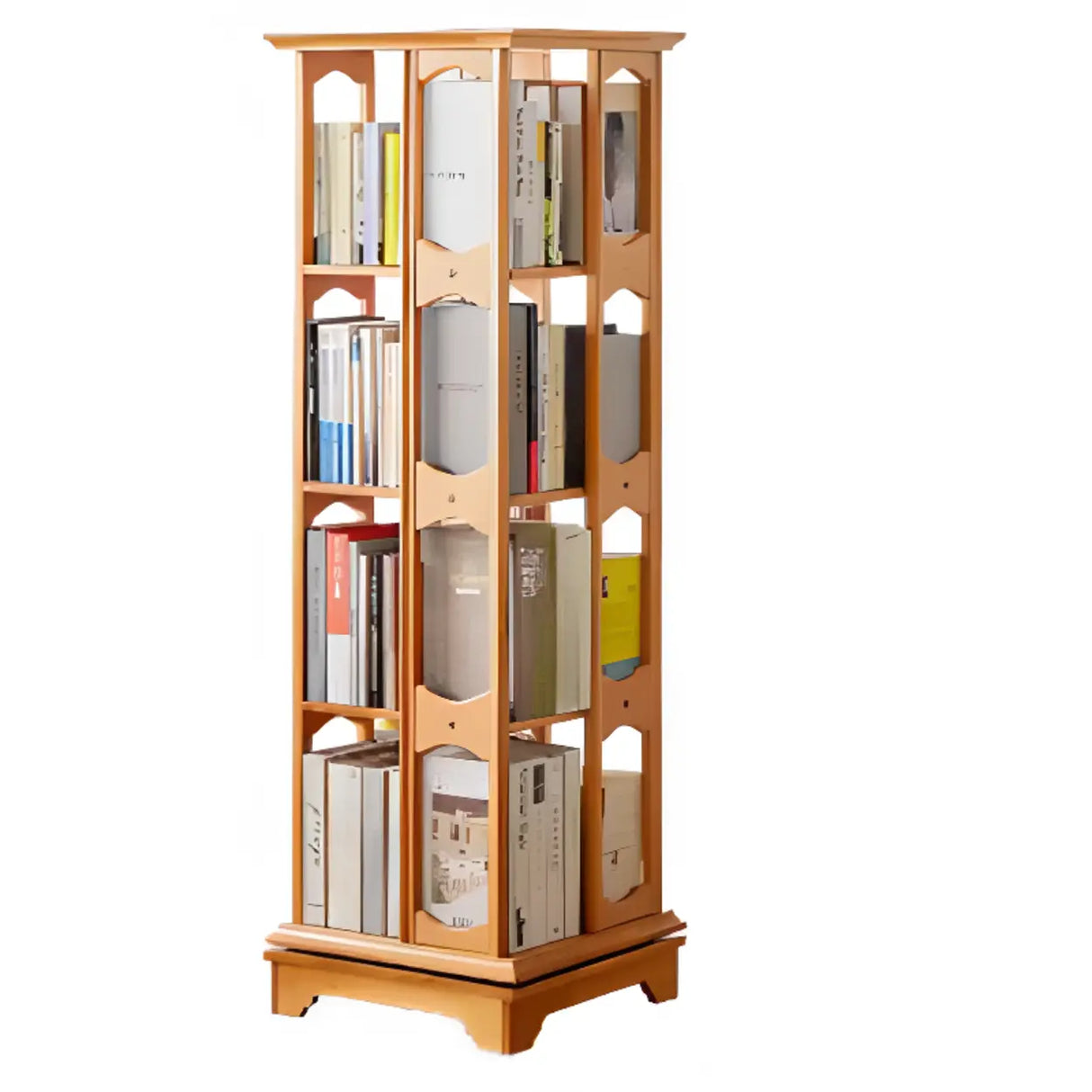 Modern Revolving Wooden Square Column Narrow Bookcase Image - 11