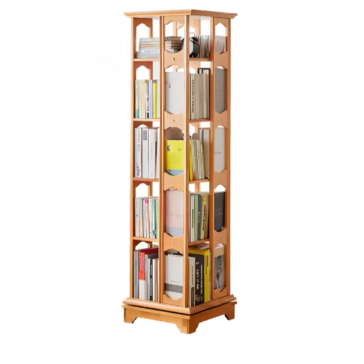 Modern Revolving Wooden Square Column Narrow Bookcase Image - 12