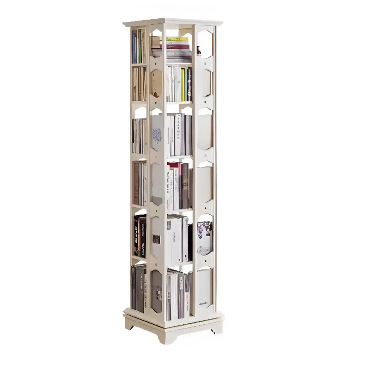 Modern Revolving Wooden Square Column Narrow Bookcase Image - 13