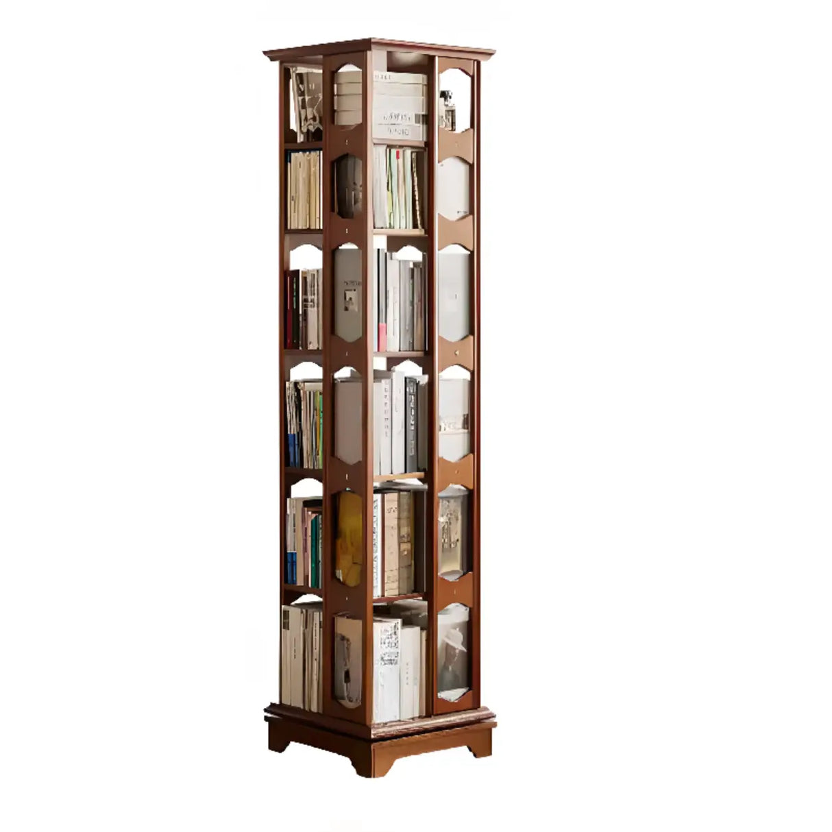 Modern Revolving Wooden Square Column Narrow Bookcase Image - 14