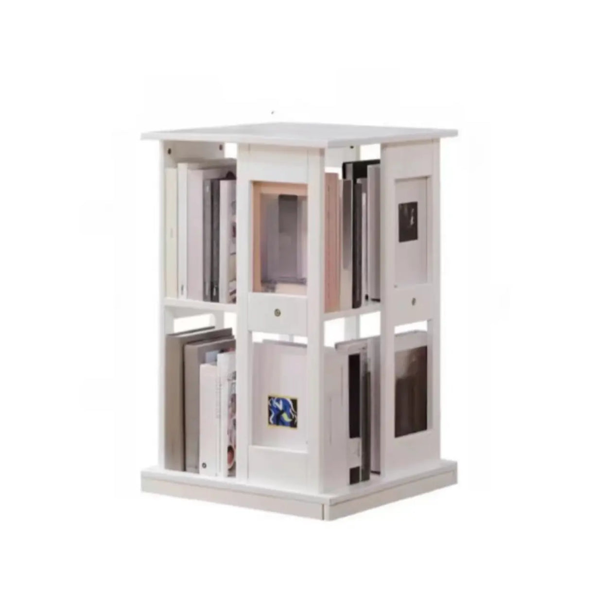 Modern Revolving Wooden Square Column Narrow Bookcase Image - 15