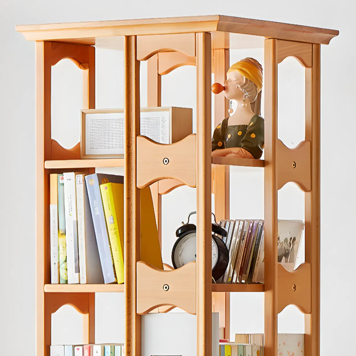 Modern Revolving Wooden Square Column Narrow Bookcase Image - 16