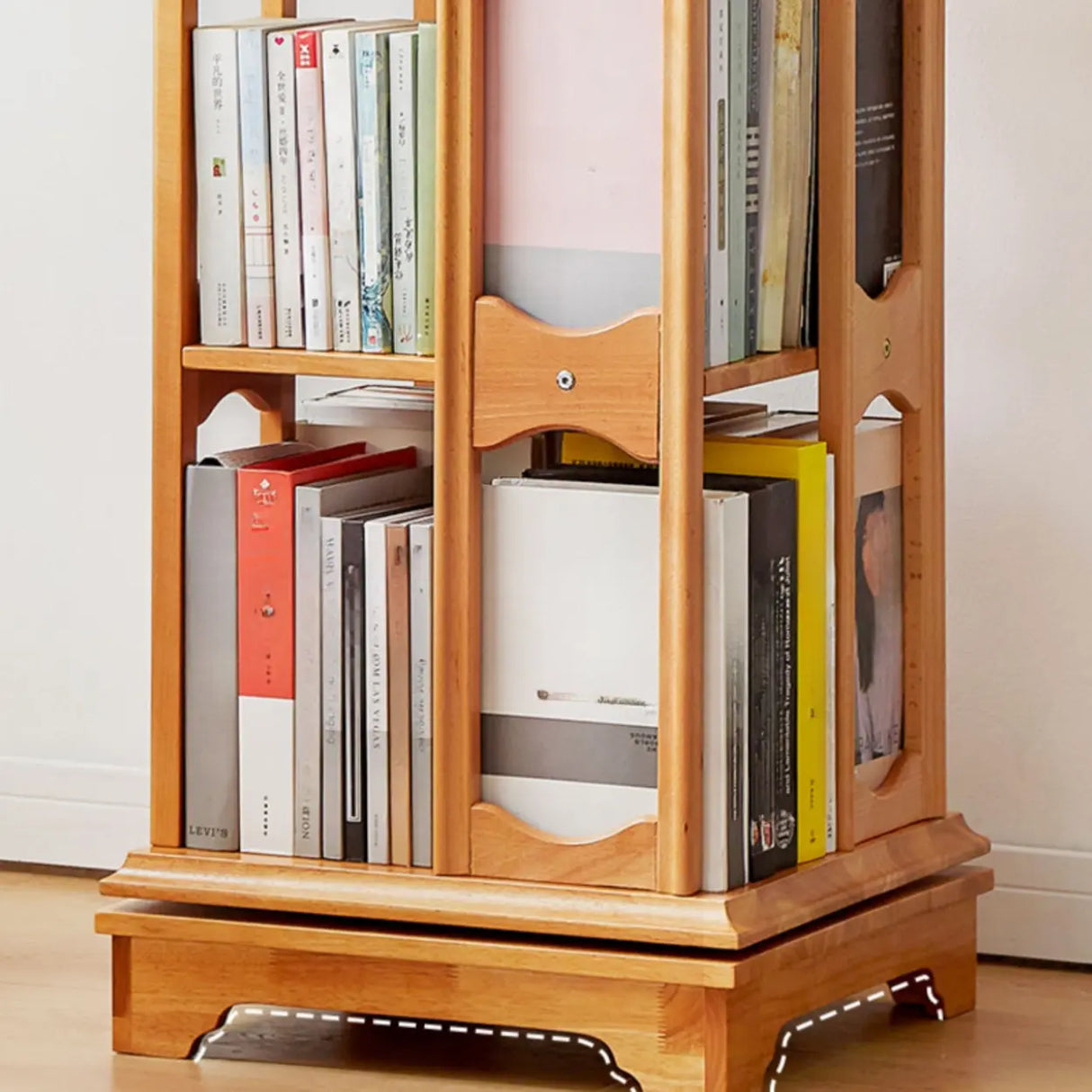 Modern Revolving Wooden Square Column Narrow Bookcase Image - 17