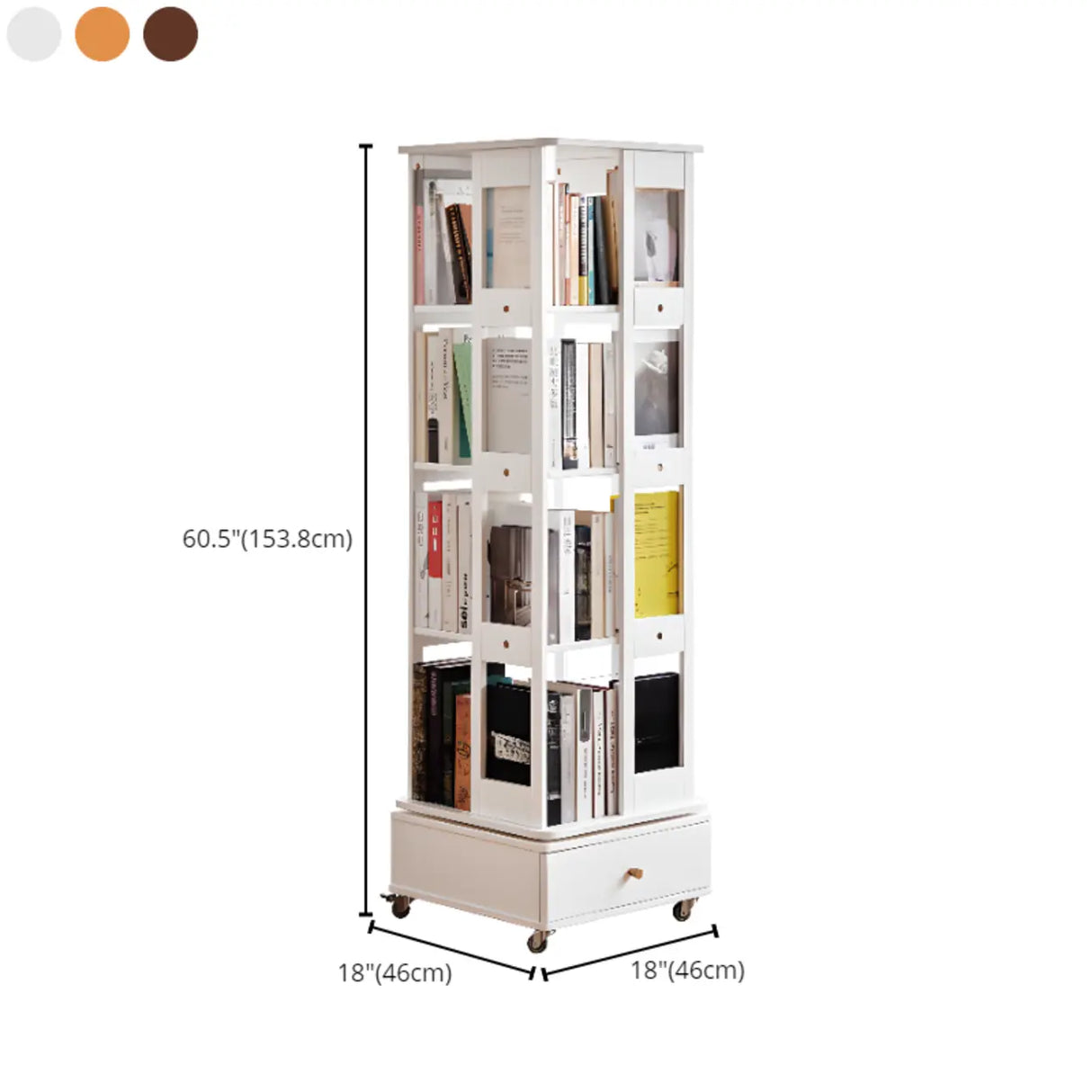 Modern Revolving Wooden Square Column Narrow Bookcase Image - 25