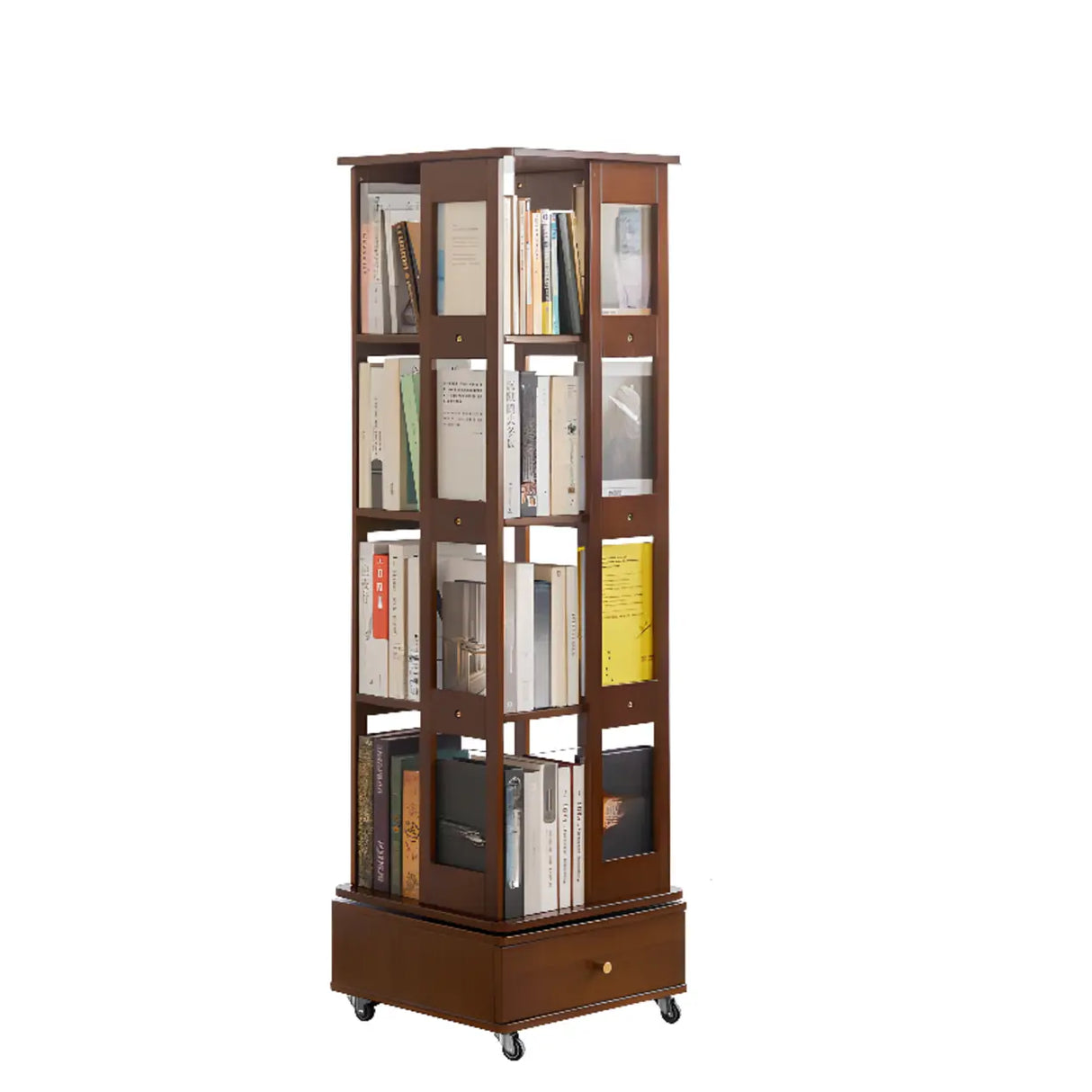 Modern Revolving Wooden Square Column Narrow Bookcase Image - 5
