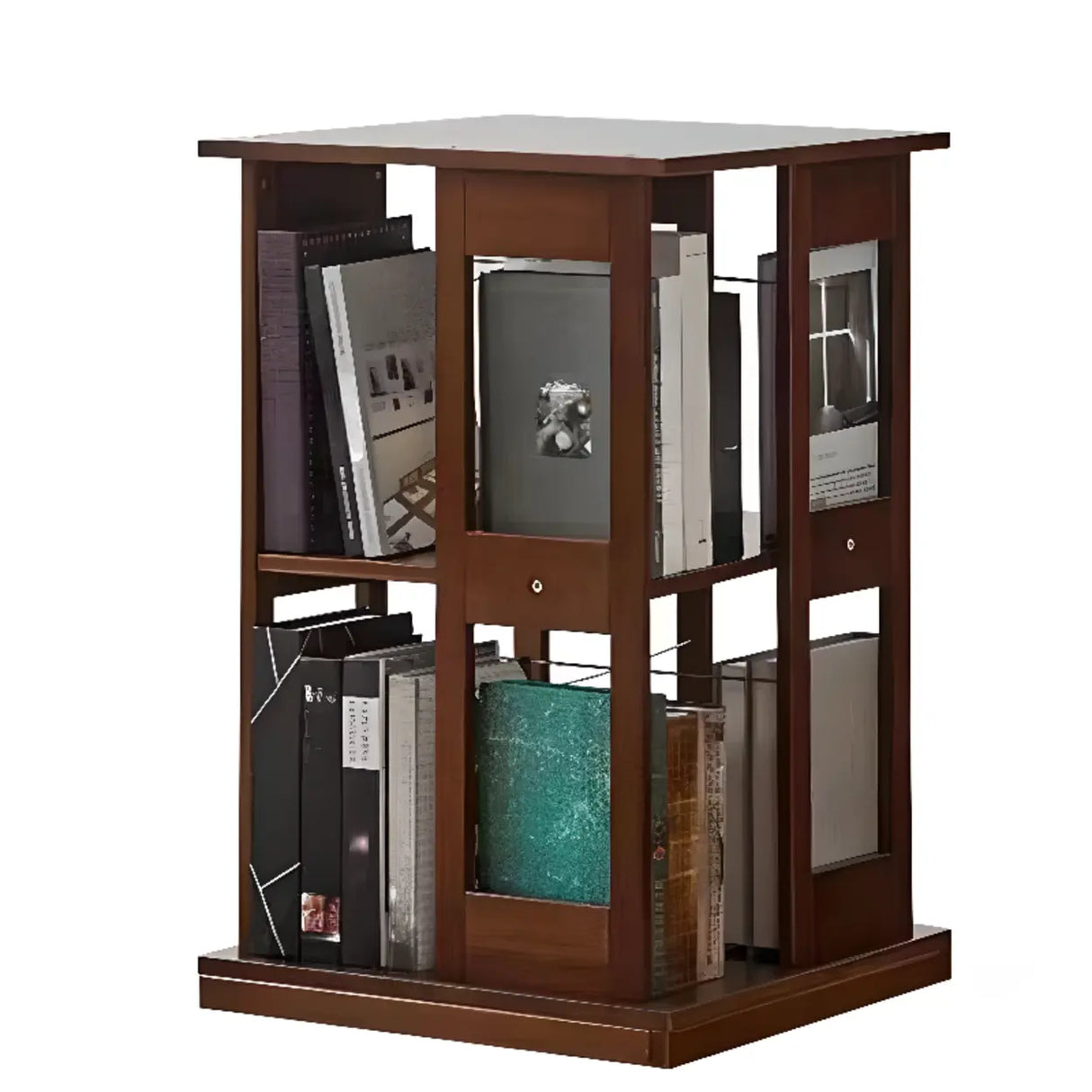 Modern Revolving Wooden Square Column Narrow Bookcase Image - 6