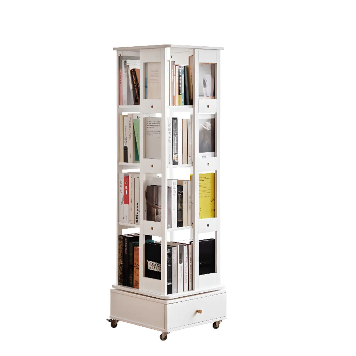 Modern Revolving Wooden Square Column Narrow Bookcase Image - 7