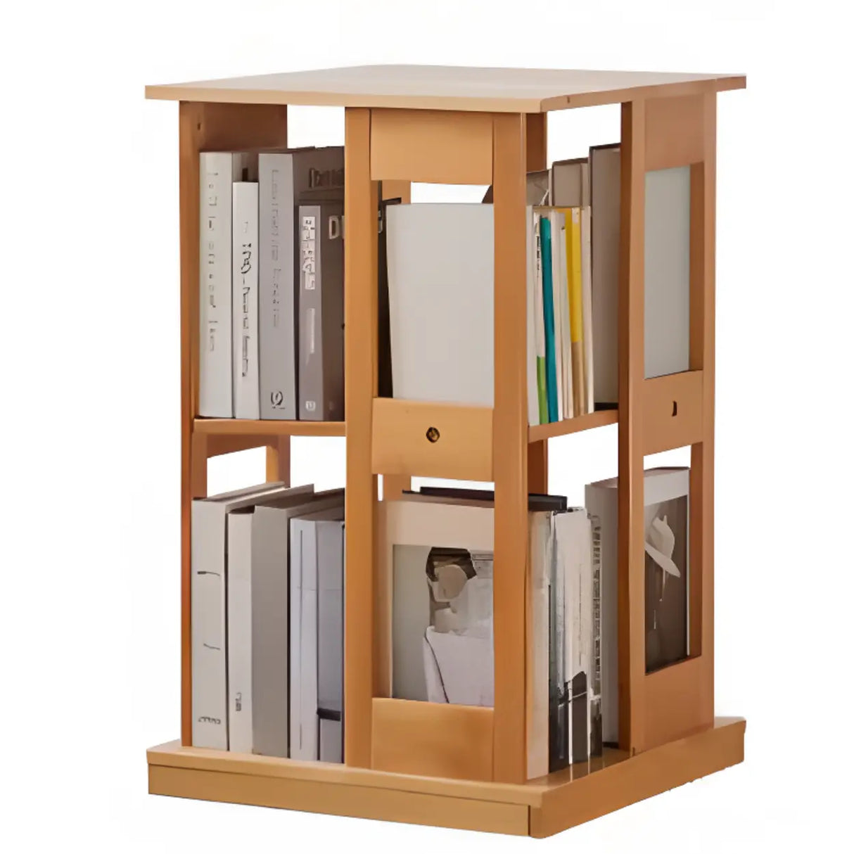 Modern Revolving Wooden Square Column Narrow Bookcase Image - 8