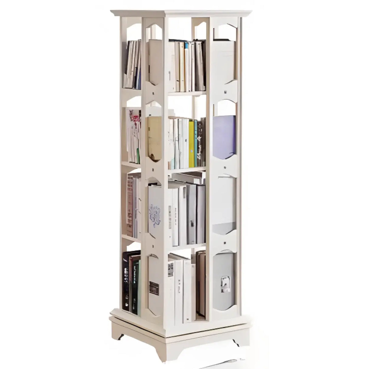 Modern Revolving Wooden Square Column Narrow Bookcase Image - 9