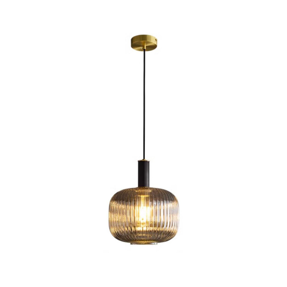 Modern Ribbed Clear Glass Cylinder Pendant Light Image - 10