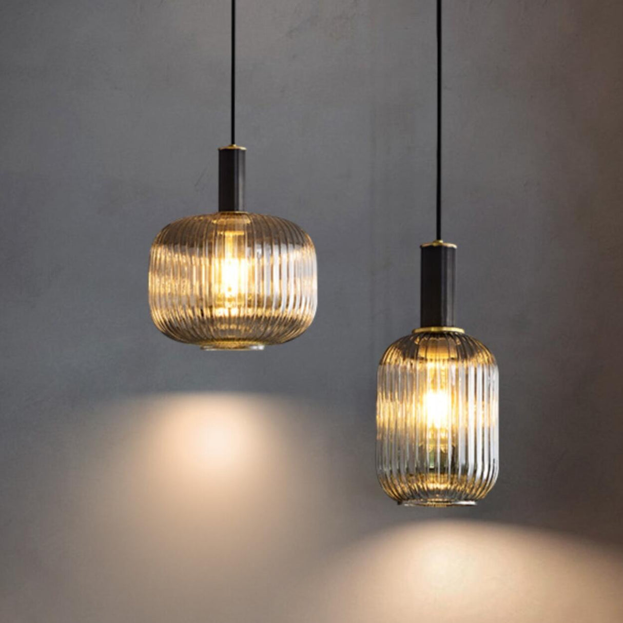 Modern Ribbed Clear Glass Cylinder Pendant Light Image - 14