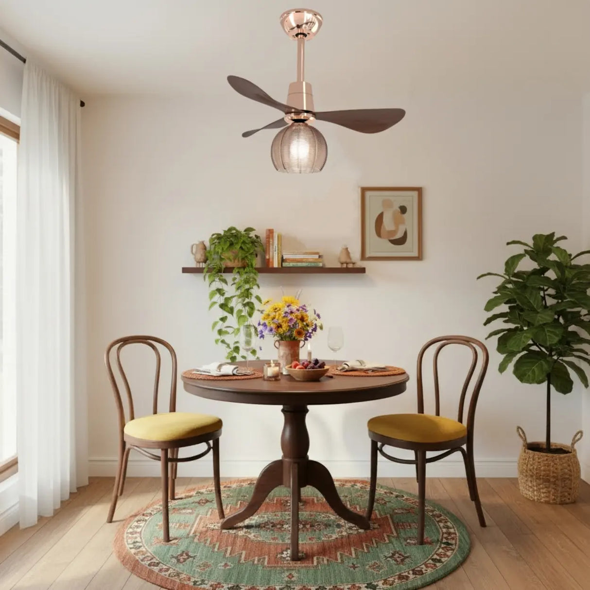 Modern Ribbed Glass Globe Remote Control Ceiling Fan Light Image - 3