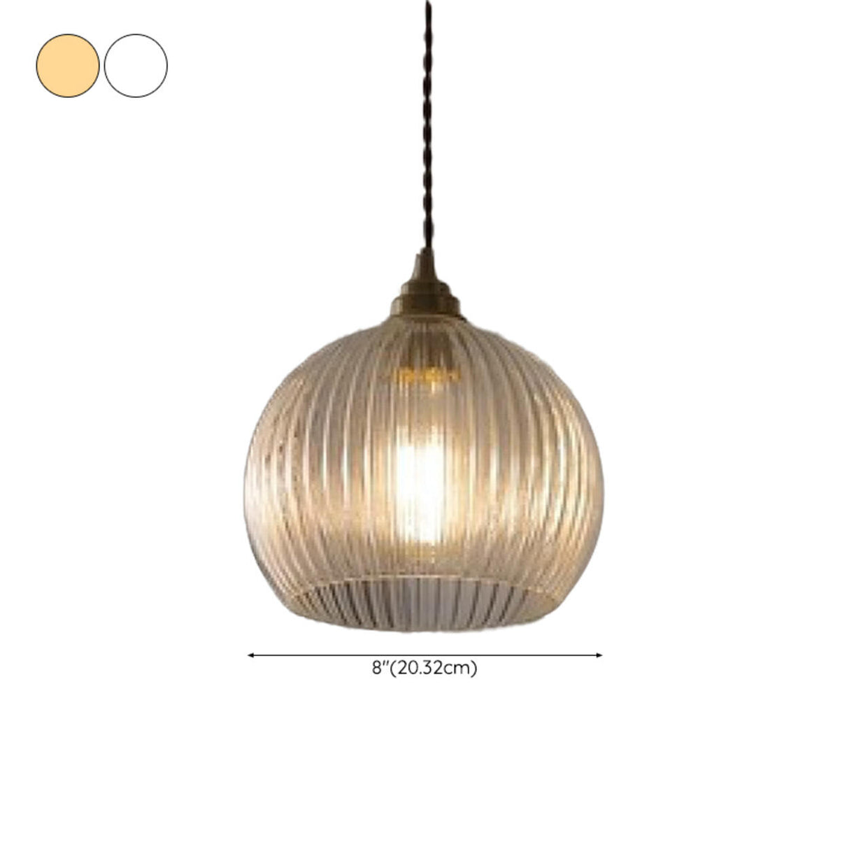 Modern Ribbed Globe Glass Pendant Light Flexible Length