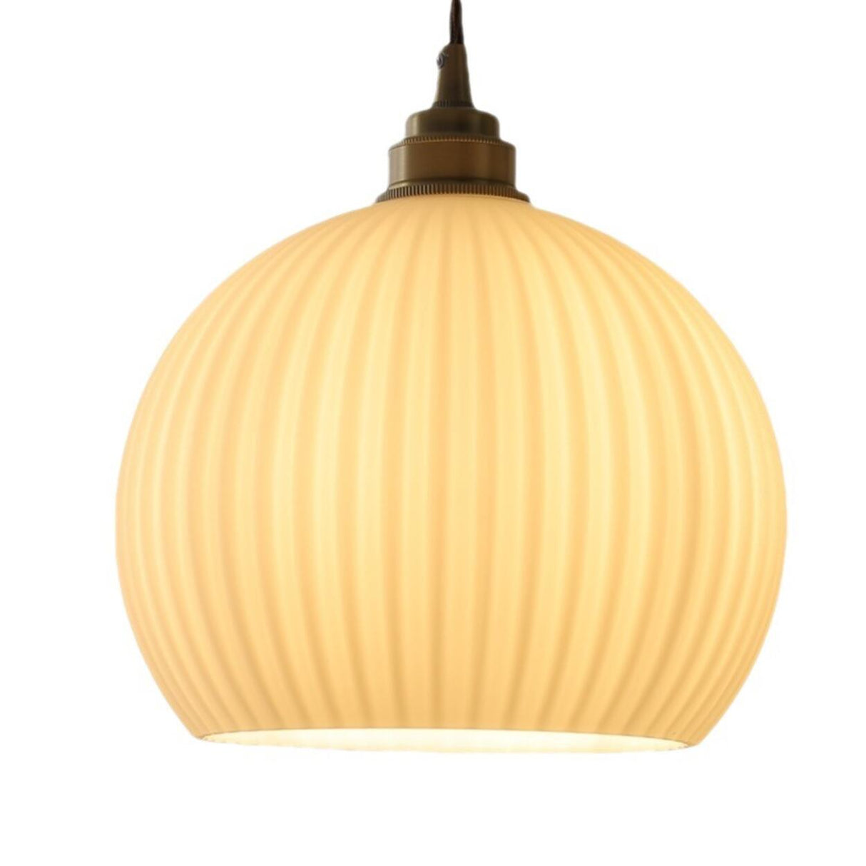 Modern Ribbed Globe Glass Pendant Light Flexible Length Image - 5