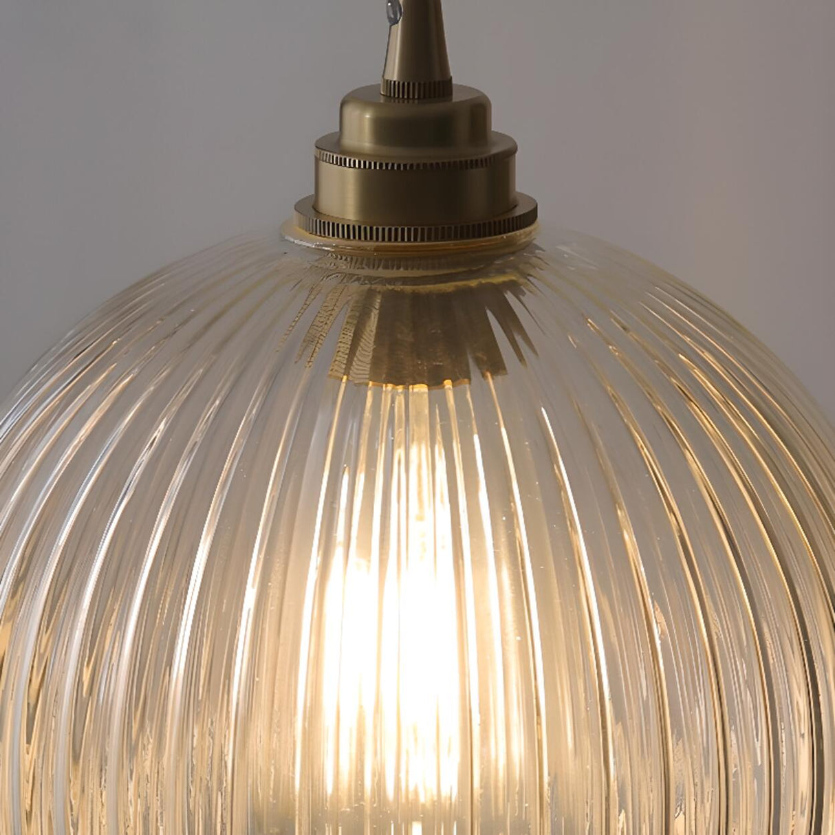 Modern Ribbed Globe Glass Pendant Light Flexible Length Image - 8