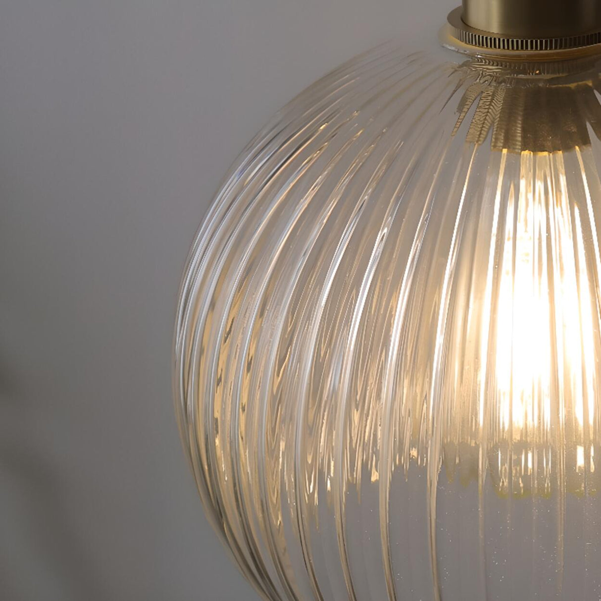 Modern Ribbed Globe Glass Pendant Light Flexible Length Image - 9