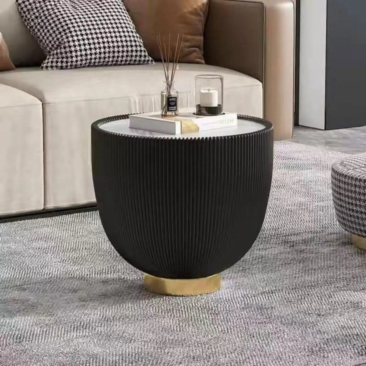 Modern Ribbed Round Coffee Tables Set for Living Room Image - 12