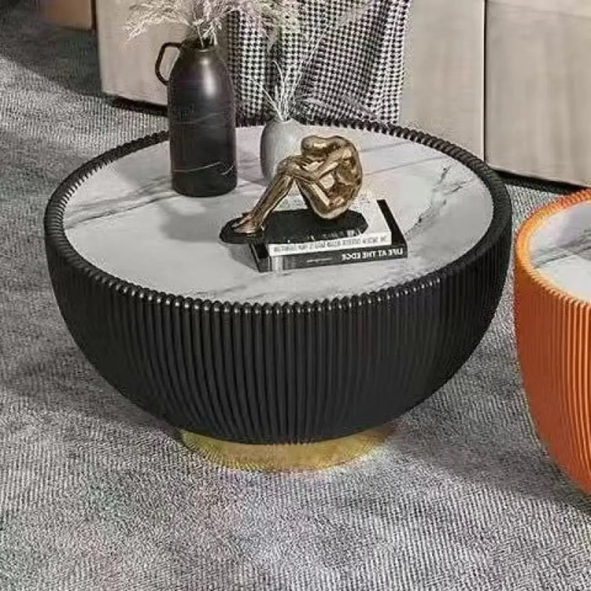 Modern Ribbed Round Coffee Tables Set for Living Room Image - 13