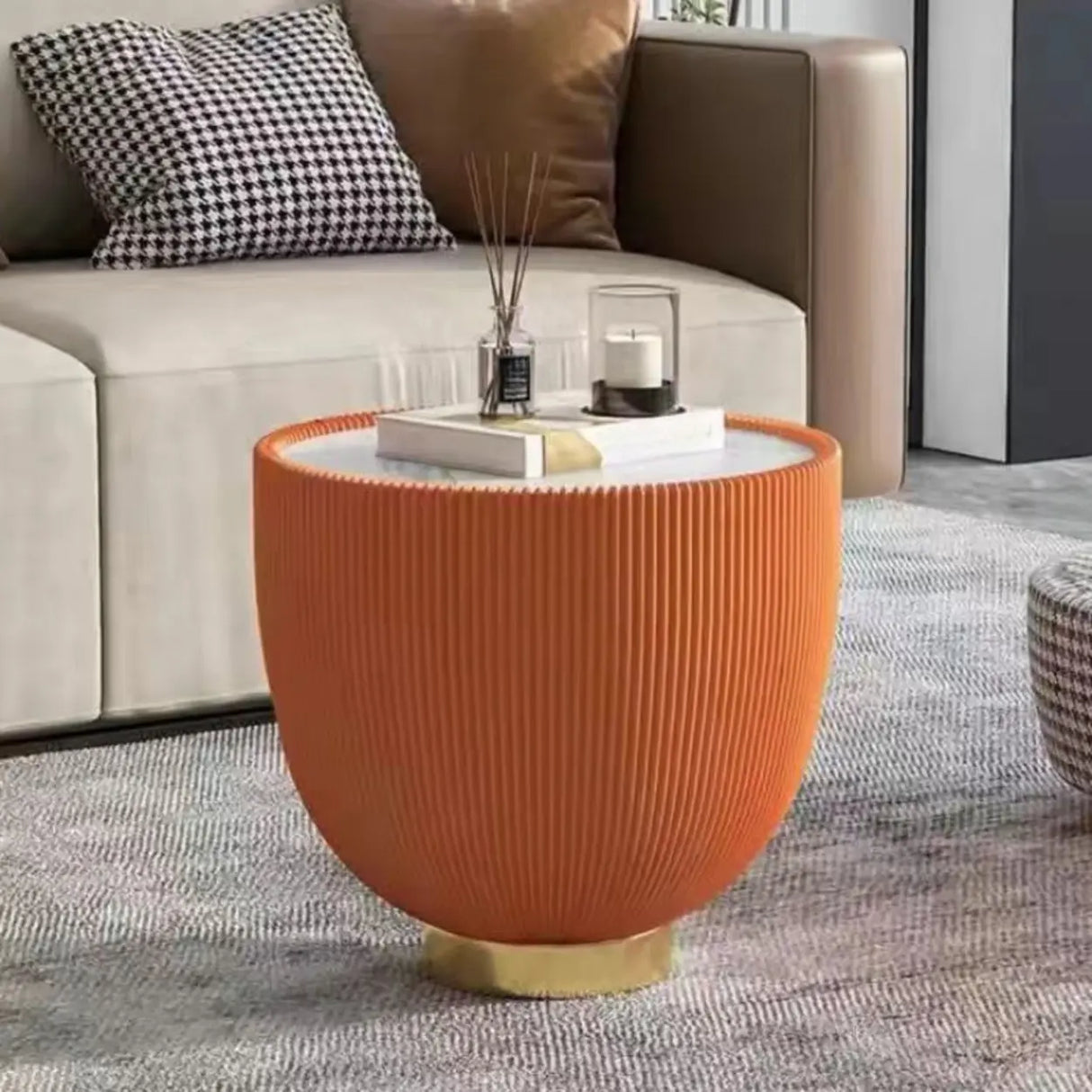 Modern Ribbed Round Coffee Tables Set for Living Room Image - 14