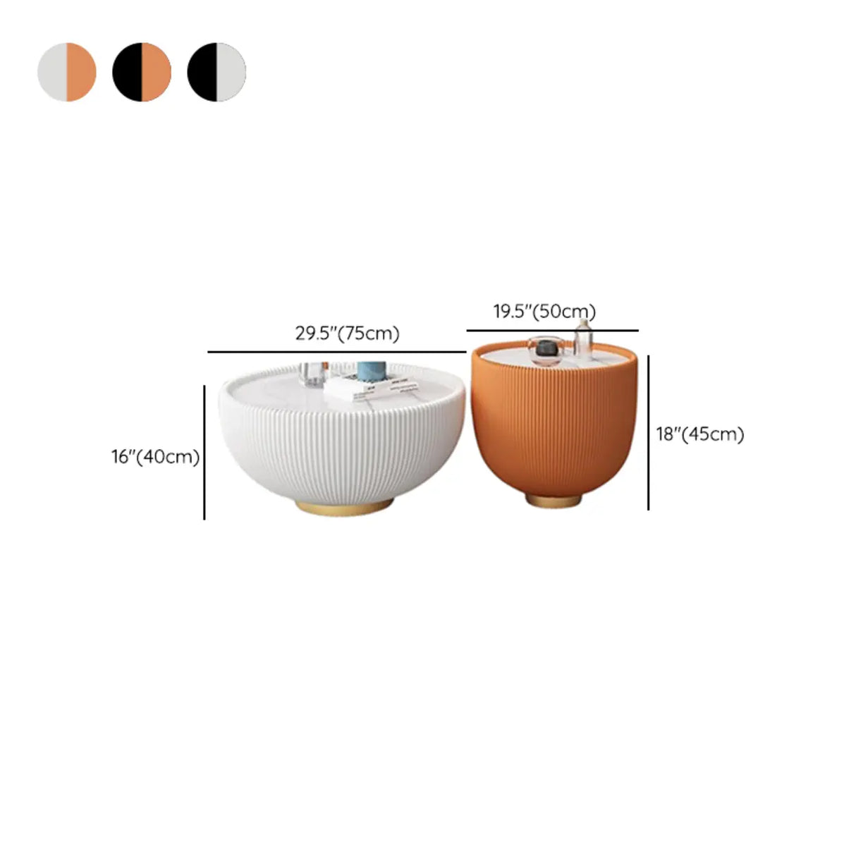 Modern Ribbed Round Coffee Tables Set for Living Room Image - 17