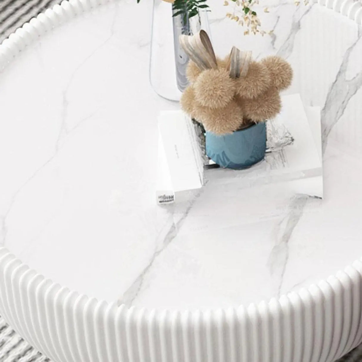 Modern Ribbed Round Coffee Tables Set for Living Room Image - 6