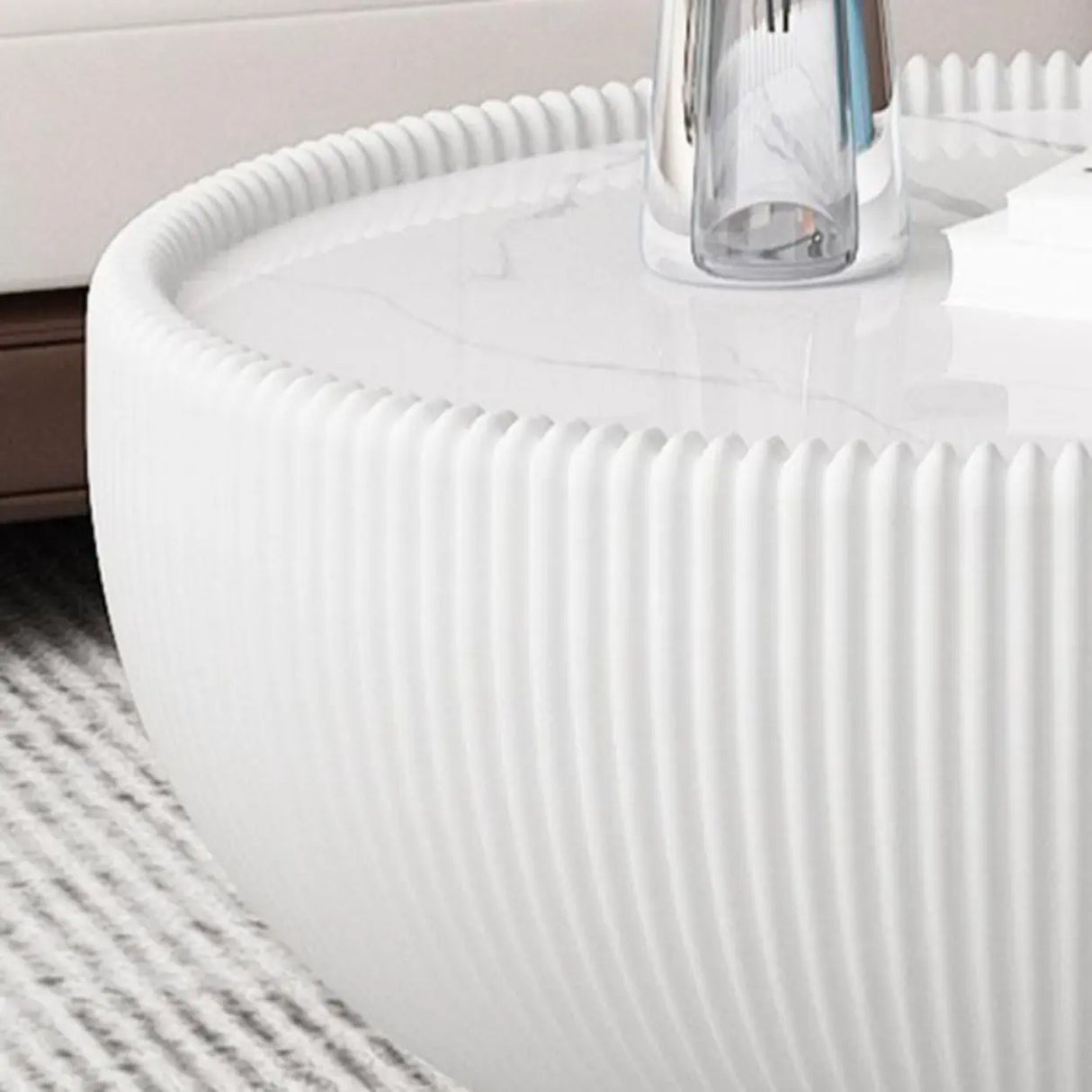 Modern Ribbed Round Coffee Tables Set for Living Room Image - 8