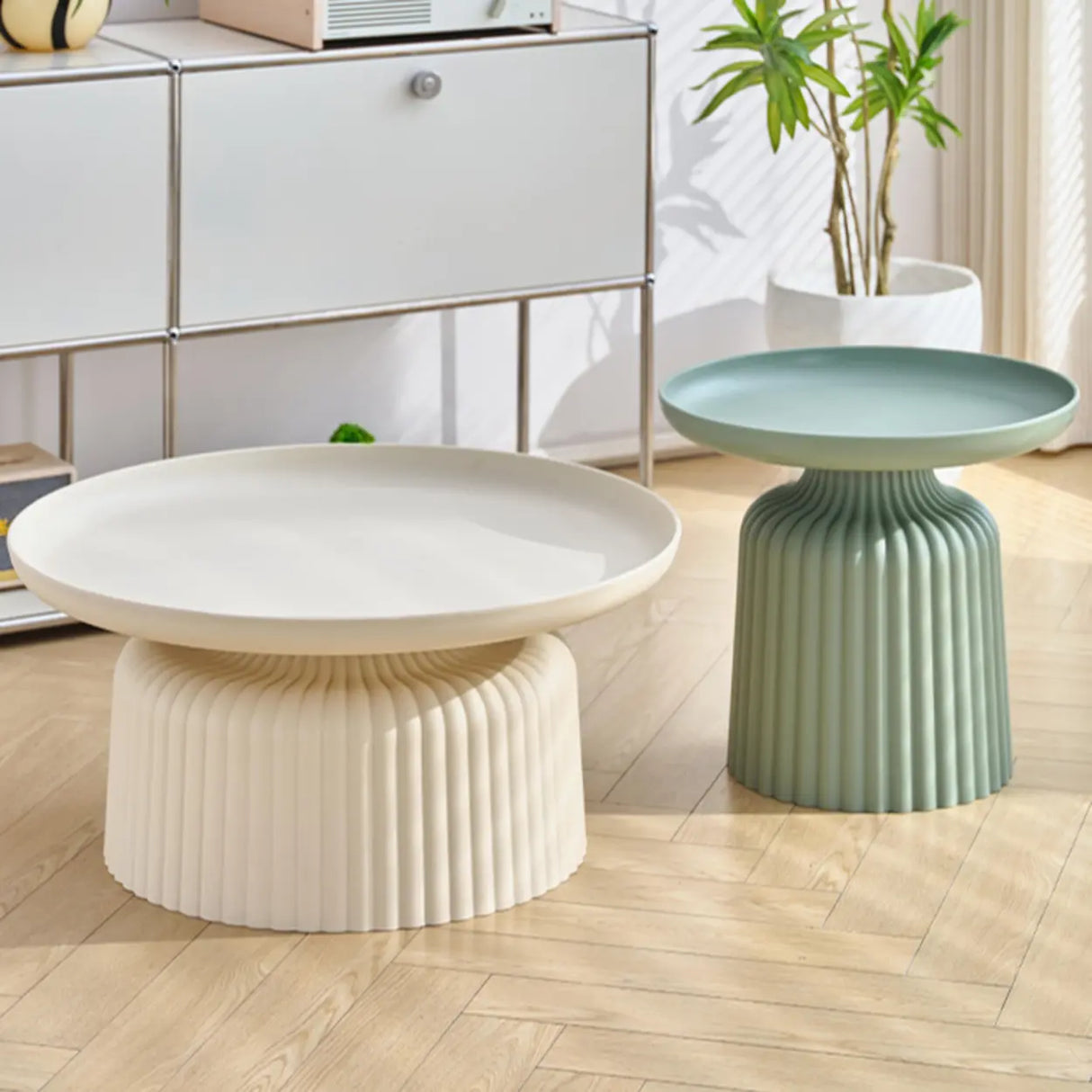 Modern Ribbed Side & Coffee Table Set for Stylish Living Image - 1