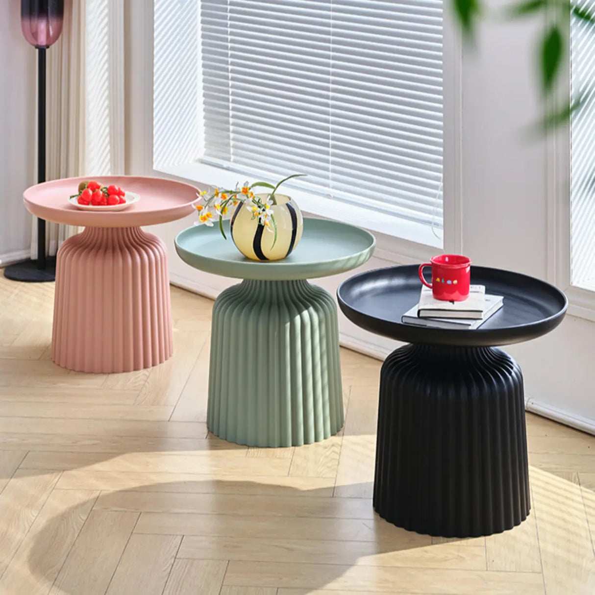 Modern Ribbed Side & Coffee Table Set for Stylish Living Image - 6