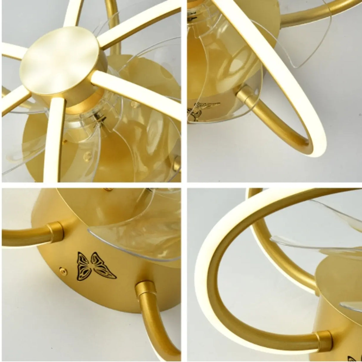 Modern Ring Flower Semi Flush Ceiling Fan with Light Image - 3