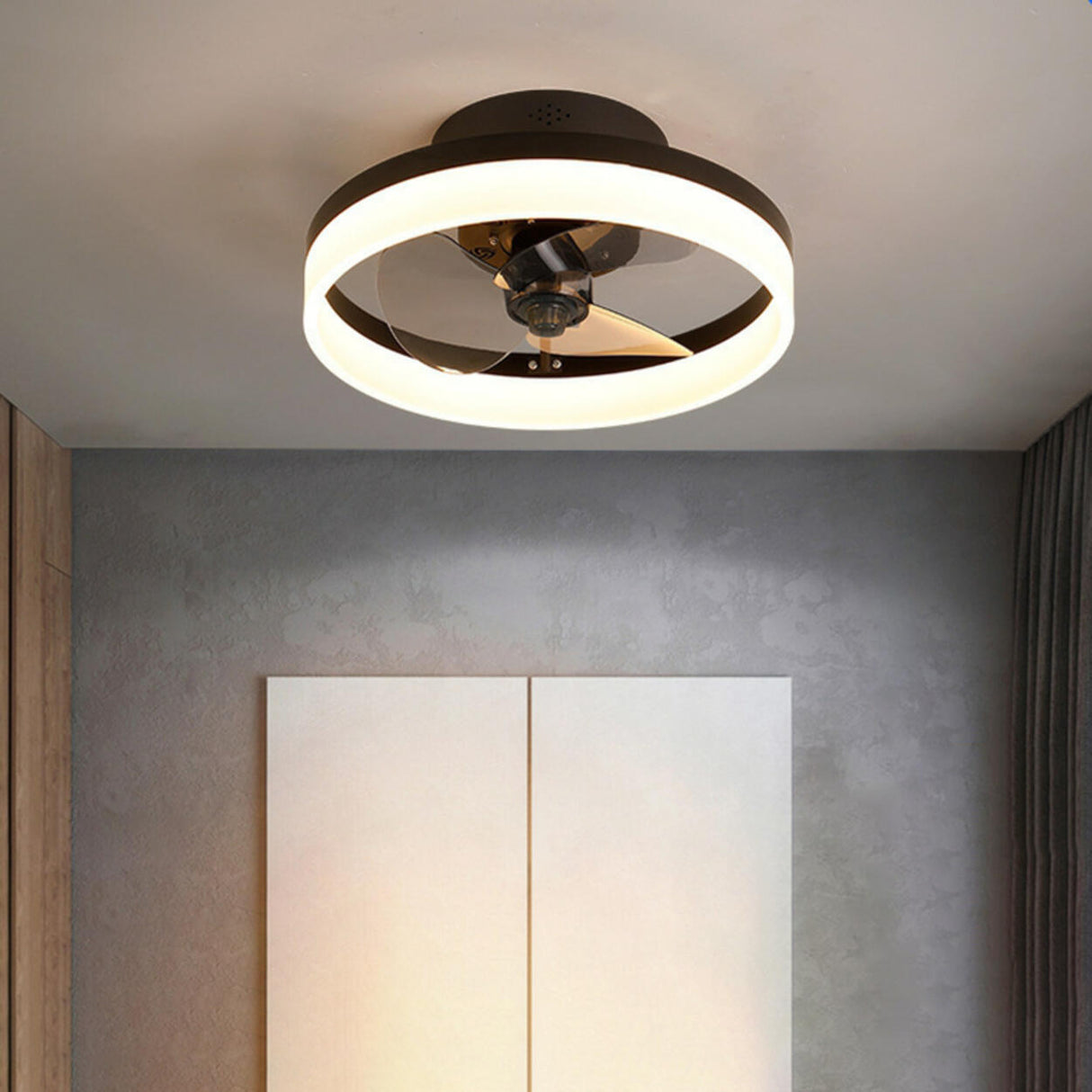 Modern Ring Hidden Blades LED Ceiling Fan with Light Image - 1