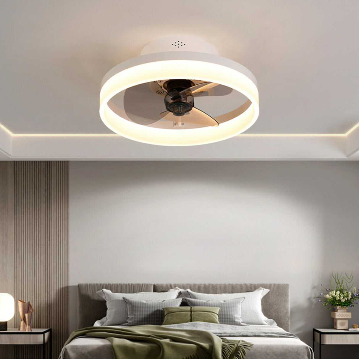Modern Ring Hidden Blades LED Ceiling Fan with Light Image - 6