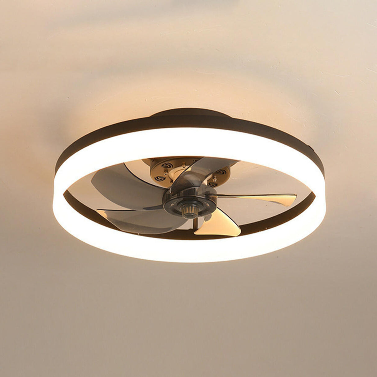 Modern Ring Hidden Blades LED Ceiling Fan with Light Image - 9