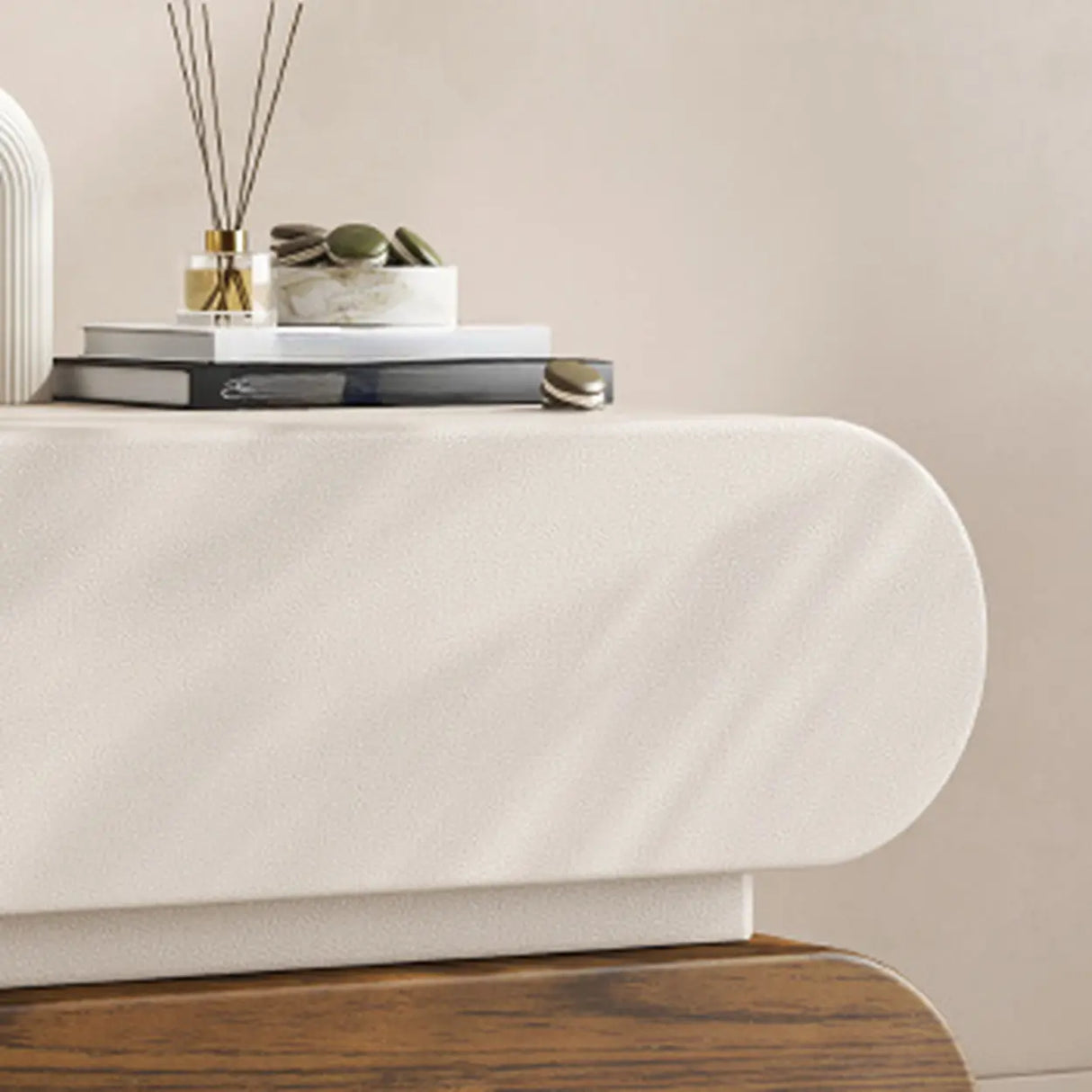 Modern Rolling Caster Wood White Nightstand with Drawers Image - 12