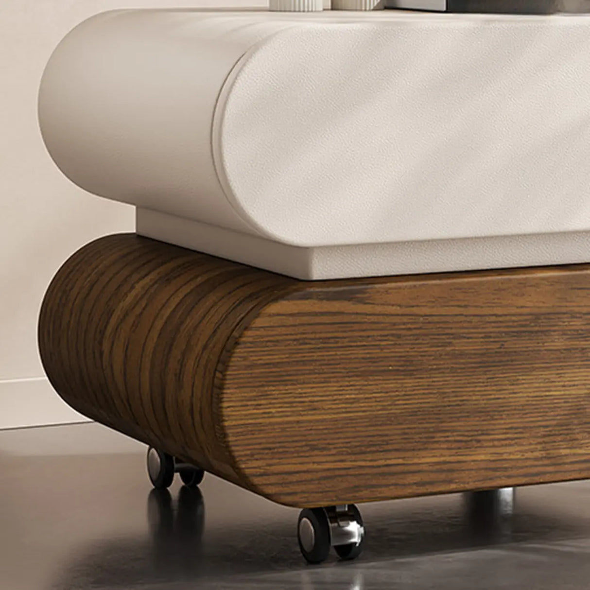Modern Rolling Caster Wood White Nightstand with Drawers Image - 14