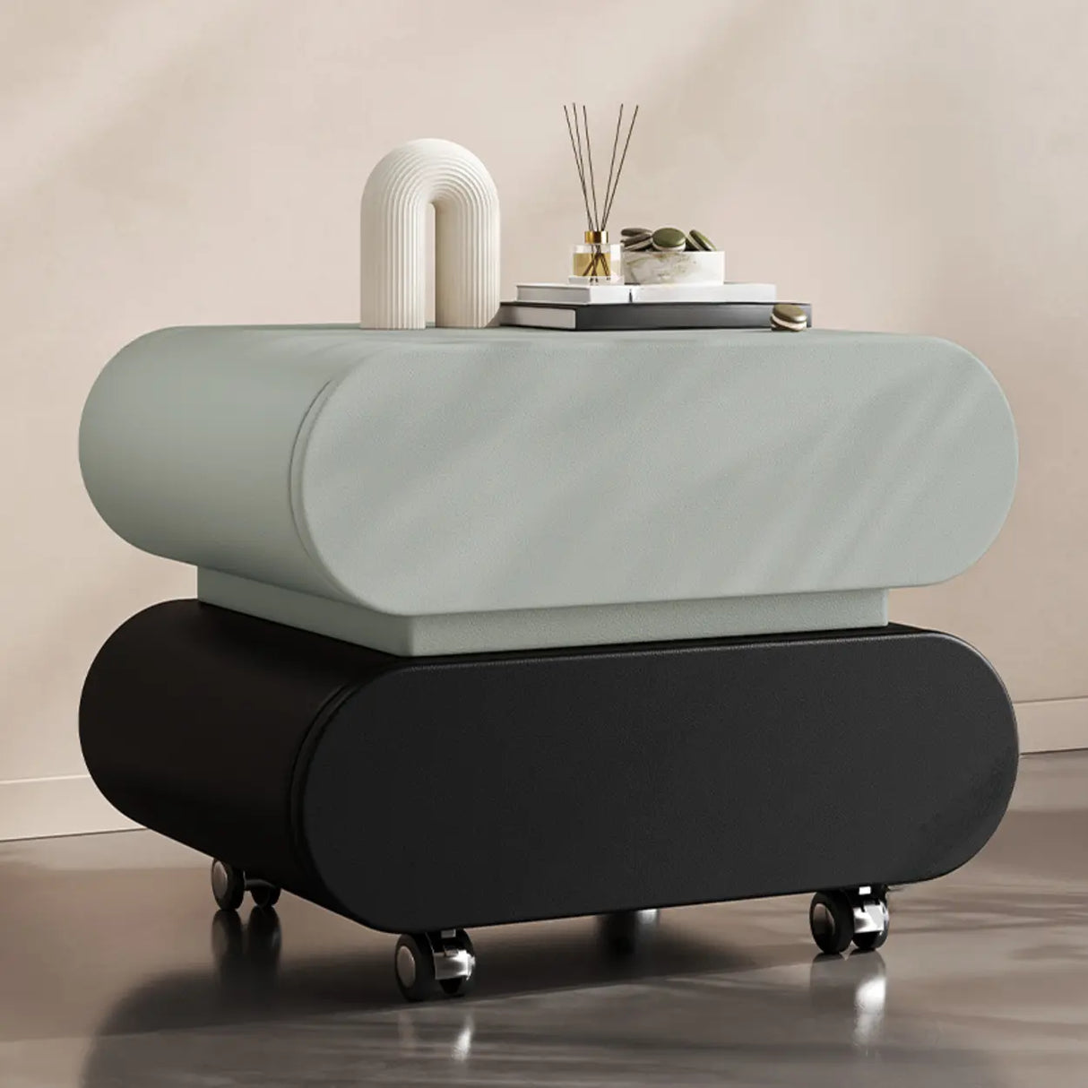 Modern Rolling Caster Wood White Nightstand with Drawers Image - 21